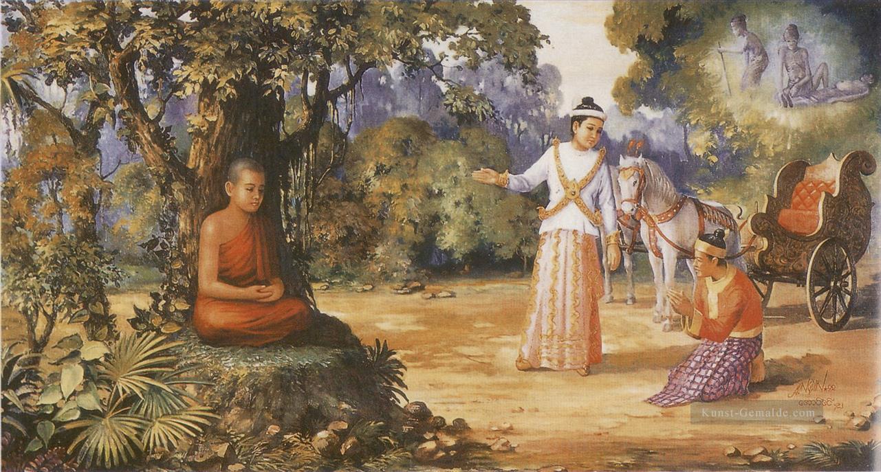 Die vier großen Zeichen der alten Kranken und ein heiterer Mendenmönch Buddhismus Ölgemälde